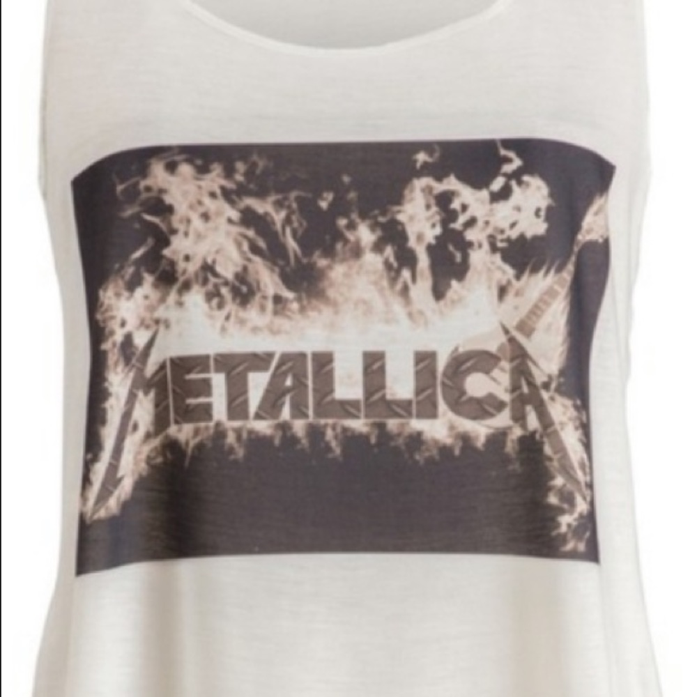 White METALLICA in flames racerback tank top Small S Medium M